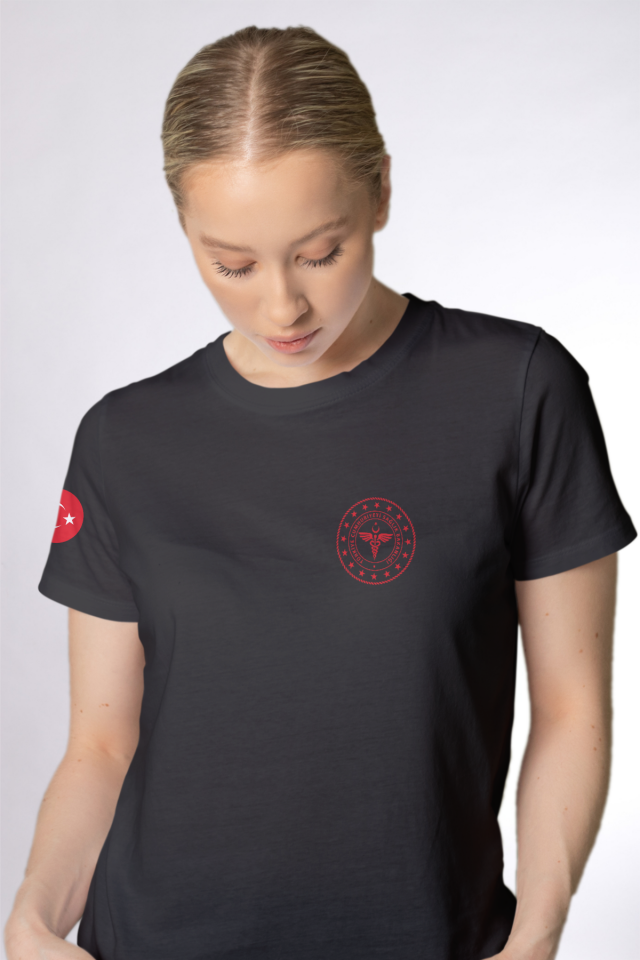 Siyah 112 Acil Sağlık Bisiklet Yaka Penye Tişört Unisex