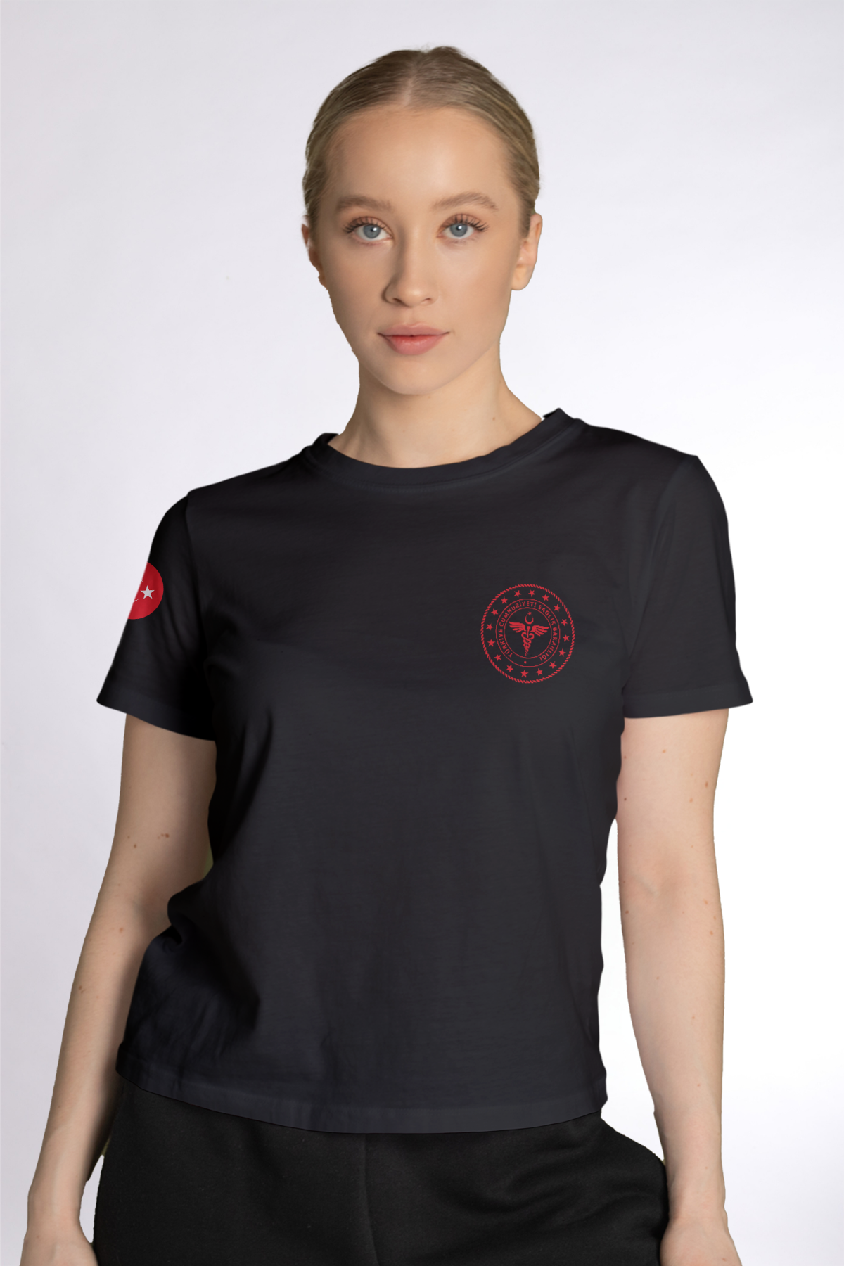 Siyah 112 Acil Sağlık Bisiklet Yaka Penye Tişört Unisex