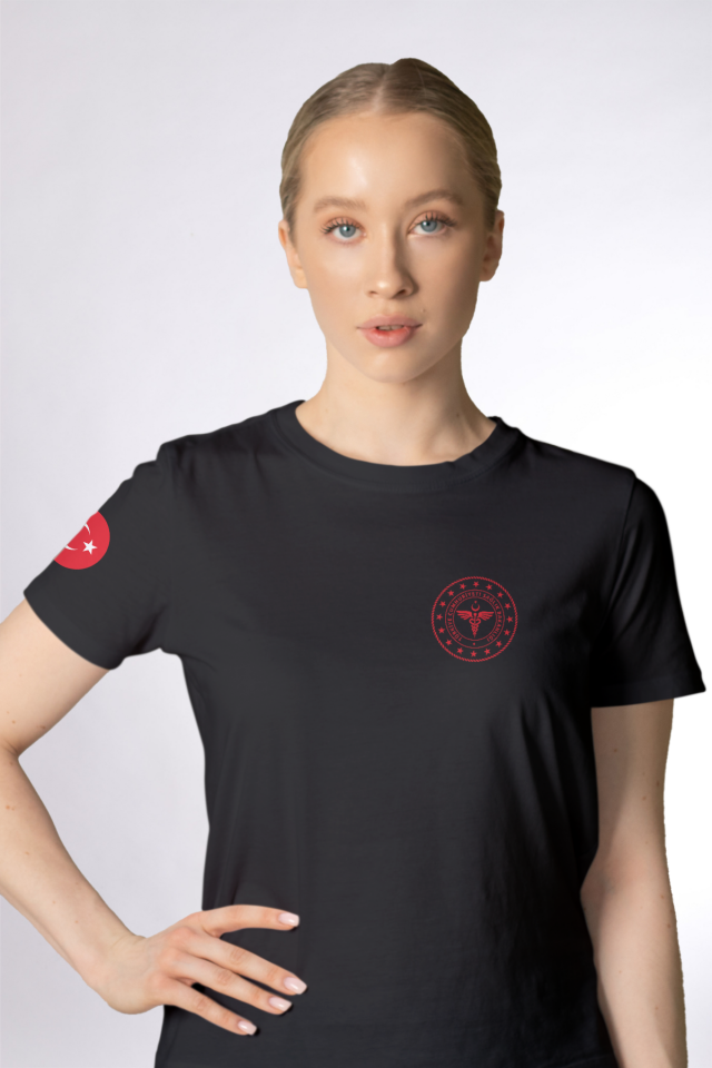 Siyah 112 Acil Sağlık Bisiklet Yaka Penye Tişört Unisex