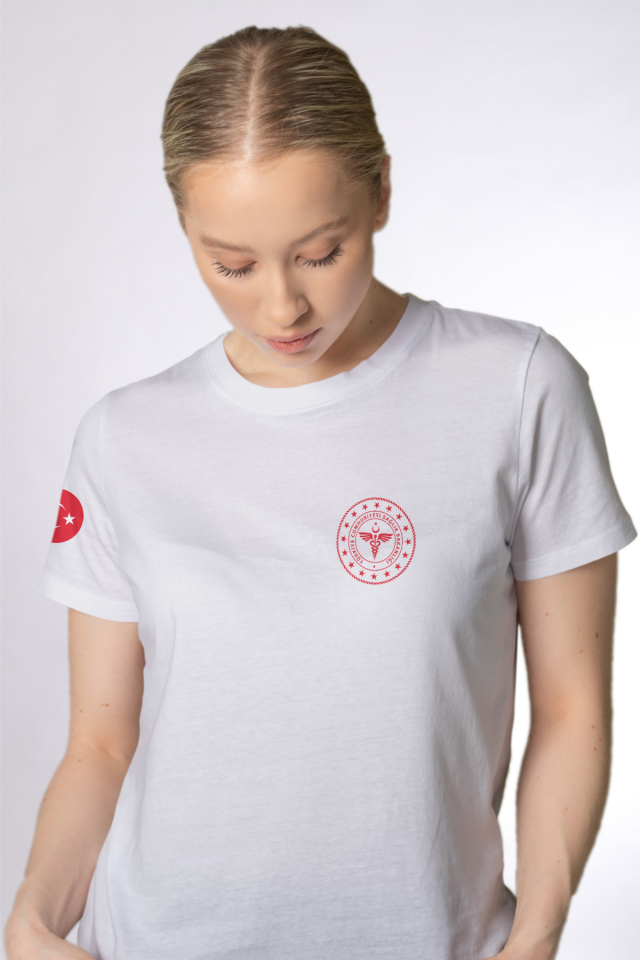 Beyaz 112 Acil Sağlık Bisiklet Yaka Penye Tişört Unisex