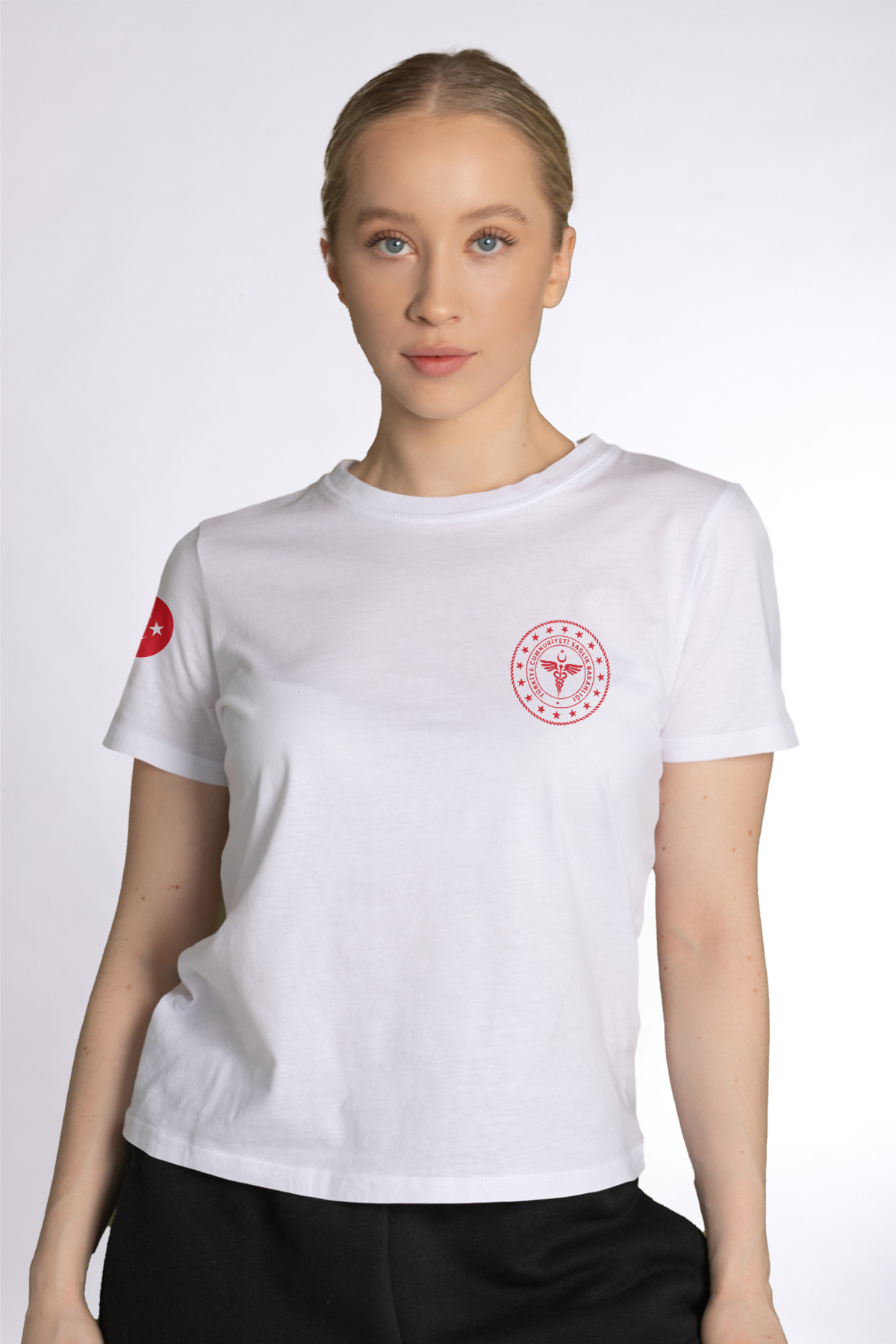 Beyaz 112 Acil Sağlık Bisiklet Yaka Penye Tişört Unisex