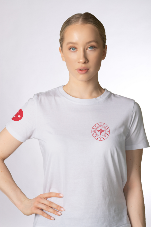 Beyaz 112 Acil Sağlık Bisiklet Yaka Penye Tişört Unisex