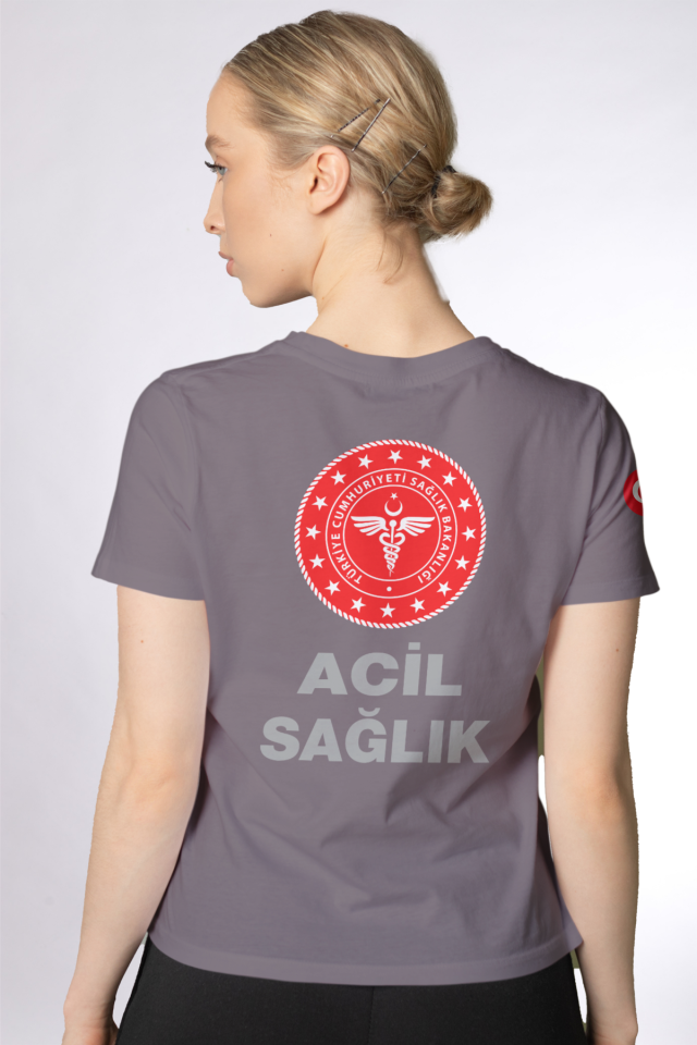 Gri 112 Acil Sağlık Bisiklet Yaka Penye Tişört Unisex XL