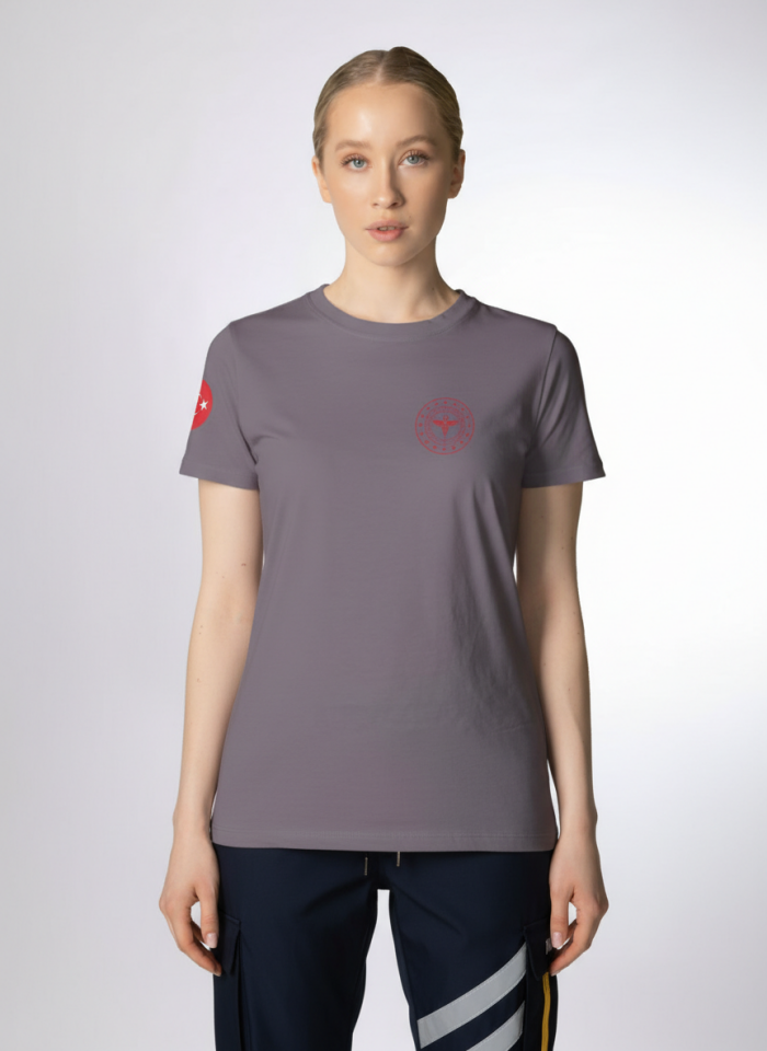 Gri 112 Acil Sağlık Bisiklet Yaka Penye Tişört Unisex