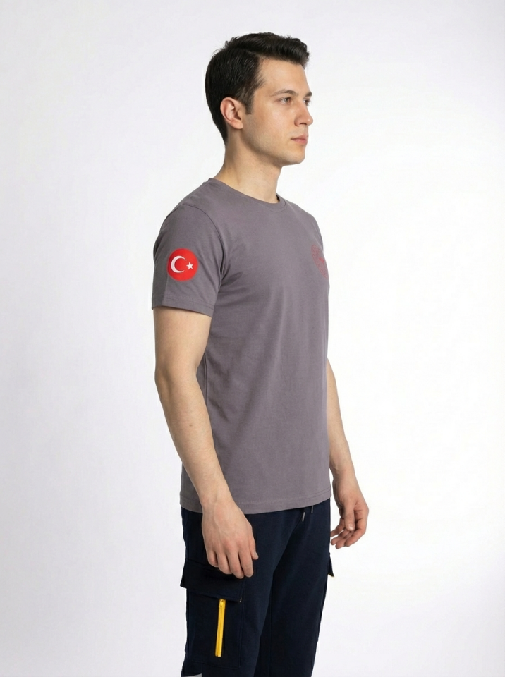 Gri 112 Acil Sağlık Bisiklet Yaka Penye Tişört Unisex