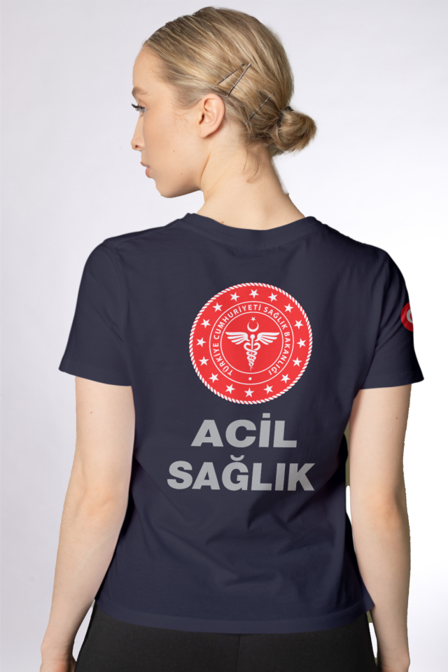 Lacivert 112 Acil Sağlık Bisiklet Yaka Tişört Unisex XL