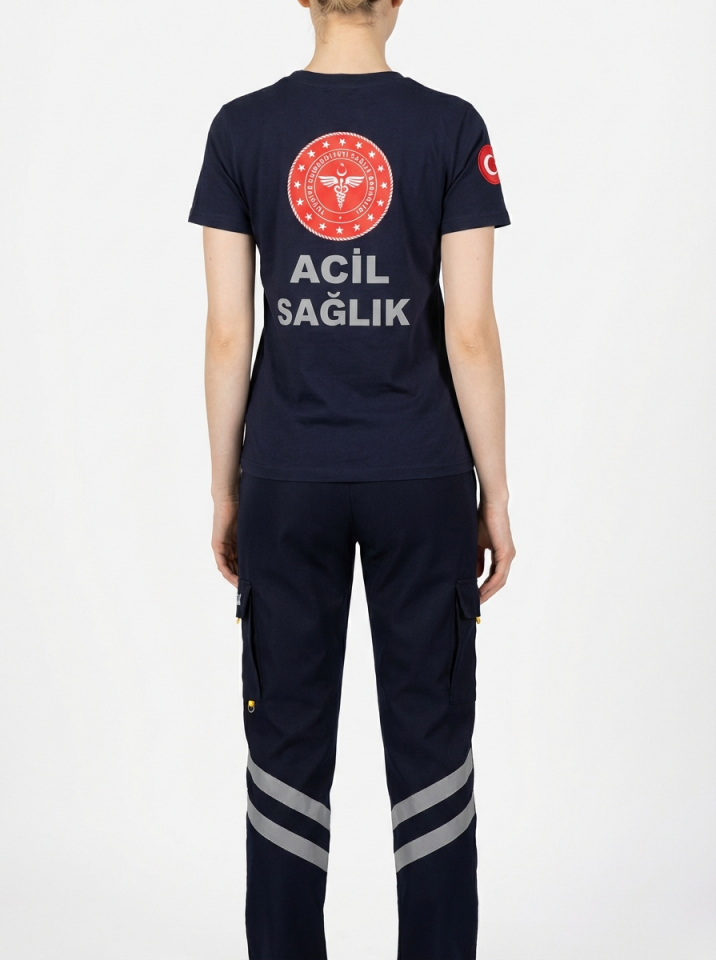 Lacivert 112 Acil Sağlık Bisiklet Yaka Penye Tişört Unisex