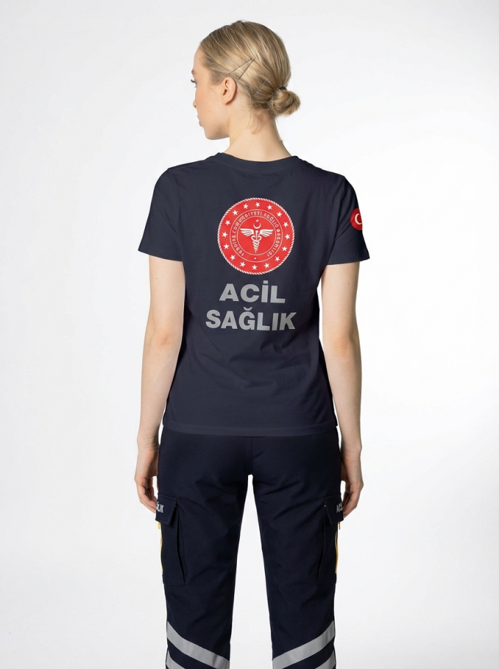 Lacivert 112 Acil Sağlık Bisiklet Yaka Penye Tişört Unisex