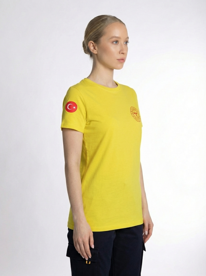 Sarı 112 Acil Sağlık Bisiklet Yaka Penye Tişört Unisex M