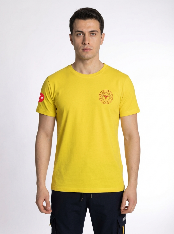 Sarı 112 Acil Sağlık Bisiklet Yaka Penye Tişört Unisex