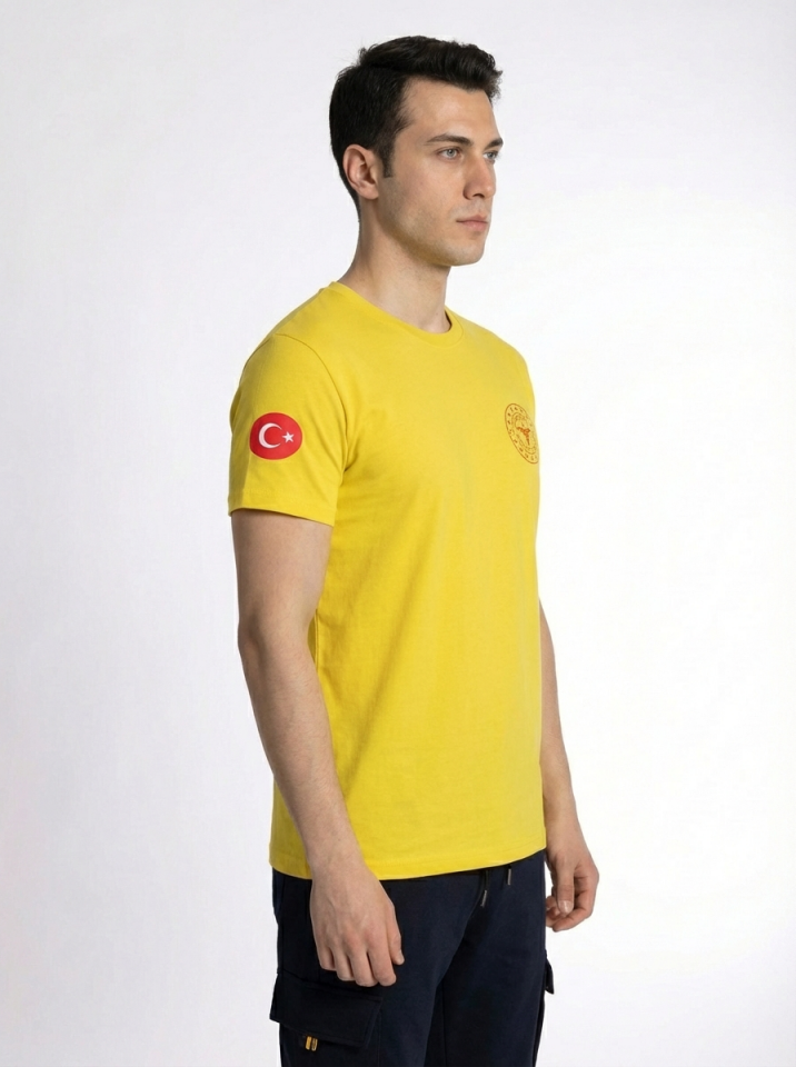 Sarı 112 Acil Sağlık Bisiklet Yaka Penye Tişört Unisex