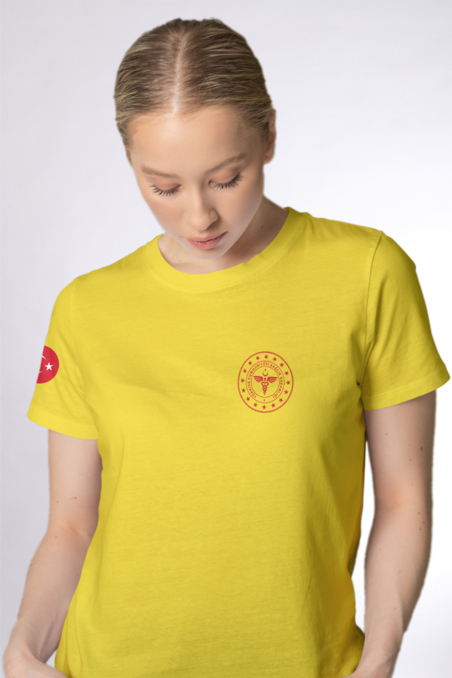 Sarı 112 Acil Sağlık Bisiklet Yaka Penye Tişört Unisex