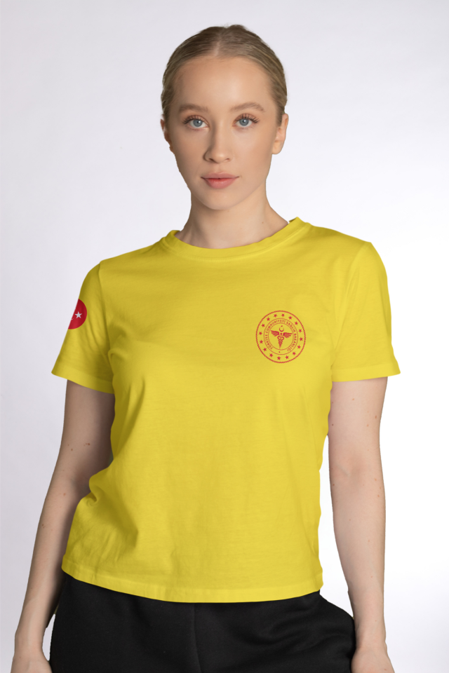 Sarı 112 Acil Sağlık Bisiklet Yaka Penye Tişört Unisex