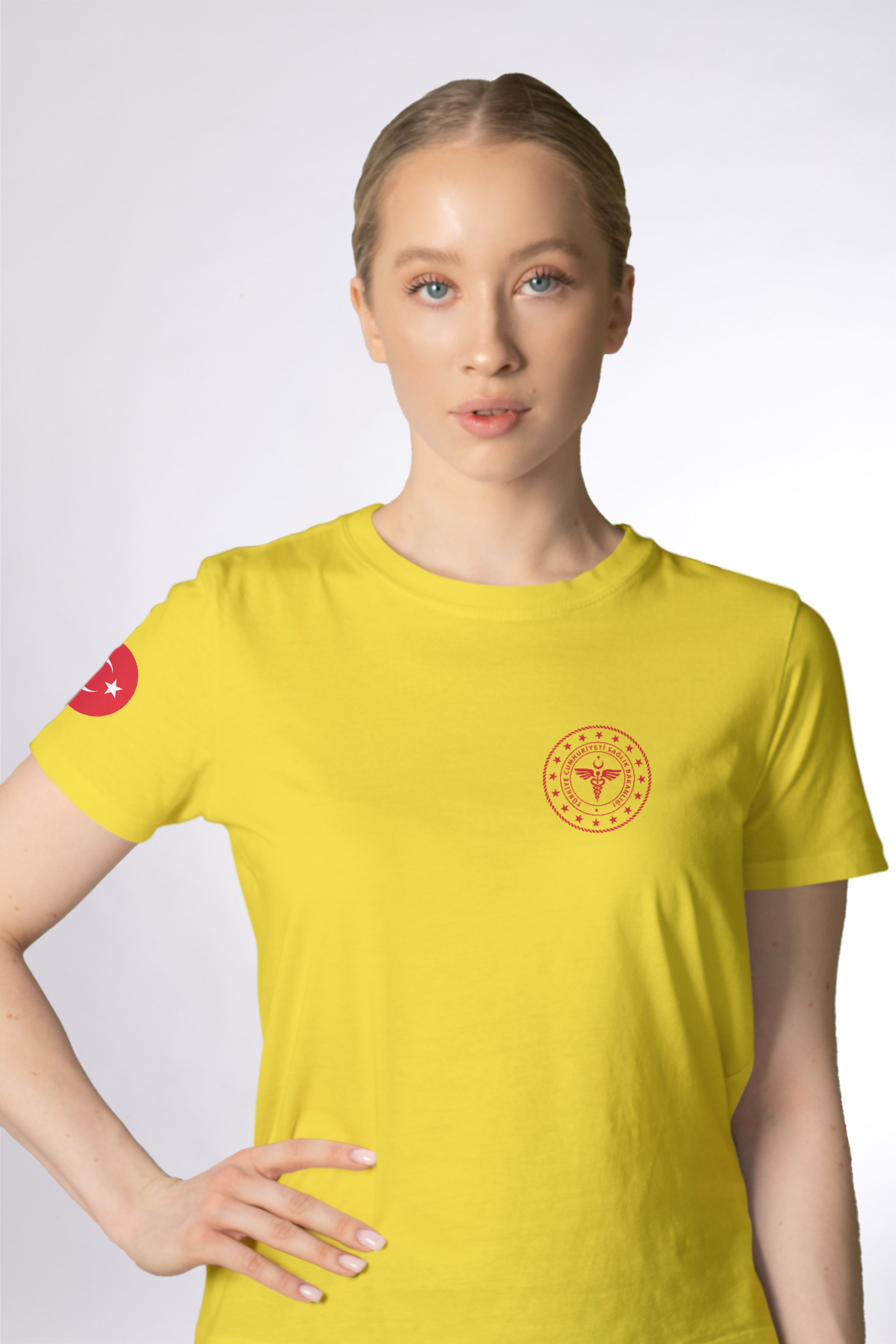 Sarı 112 Acil Sağlık Bisiklet Yaka Penye Tişört Unisex