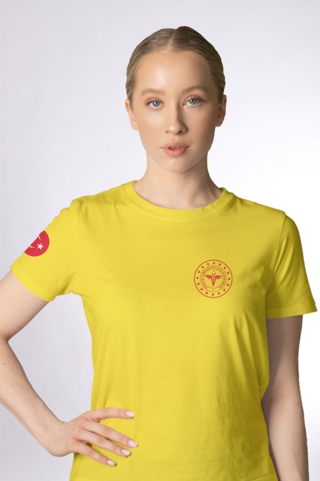 Sarı 112 Acil Sağlık Bisiklet Yaka Penye Tişört Unisex