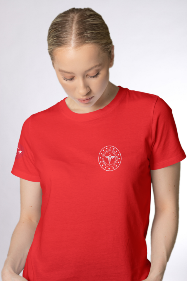 Kırmızı 112 Acil Sağlık Bisiklet Yaka Penye Tişört Unisex L