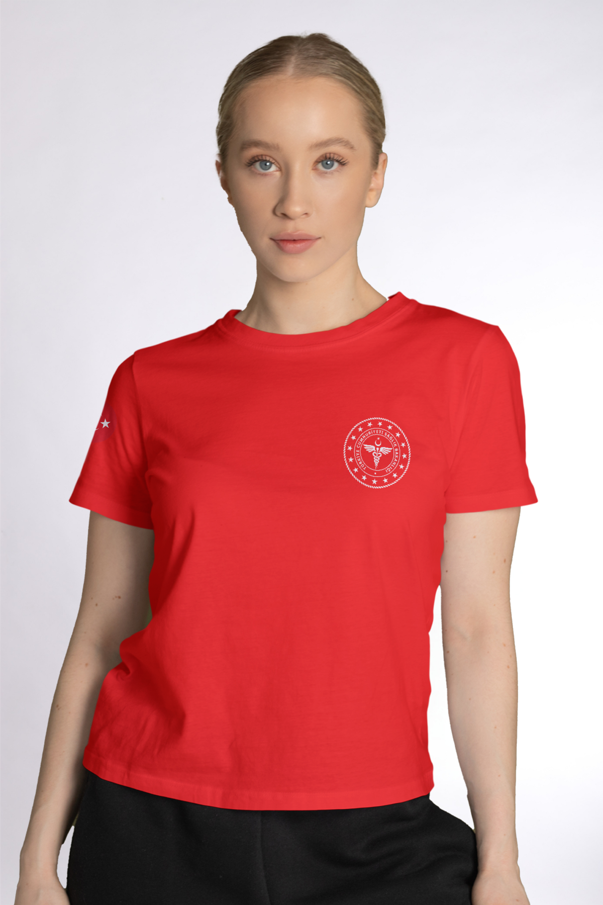 Kırmızı 112 Acil Sağlık Bisiklet Yaka Penye Tişört Unisex