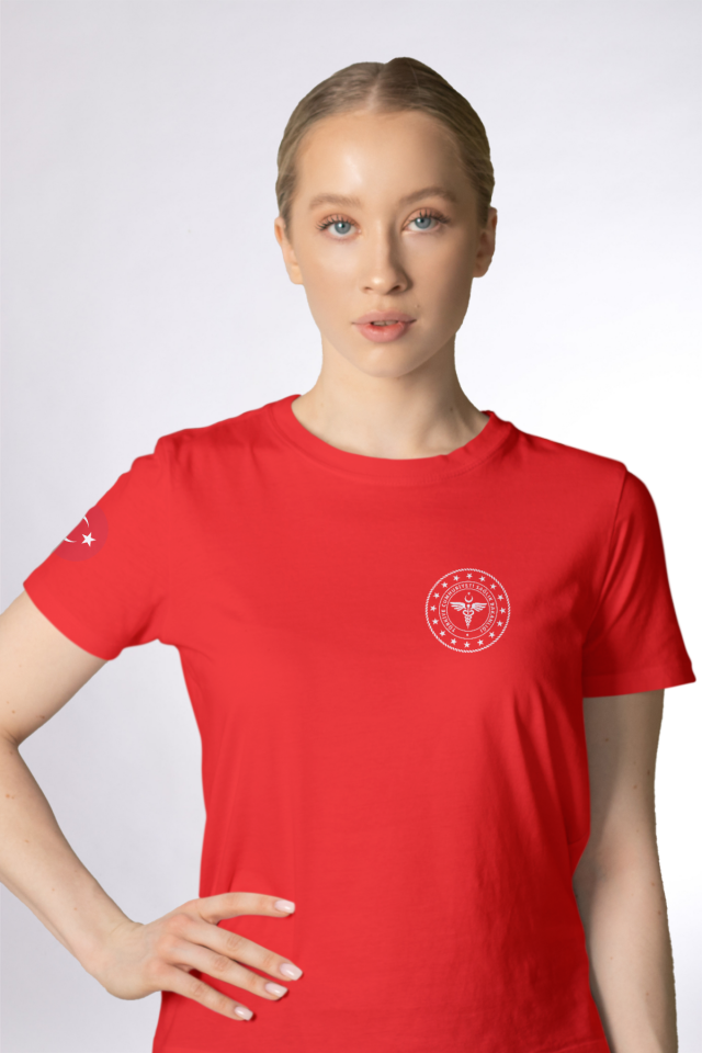 Kırmızı 112 Acil Sağlık Bisiklet Yaka Penye Tişört Unisex L