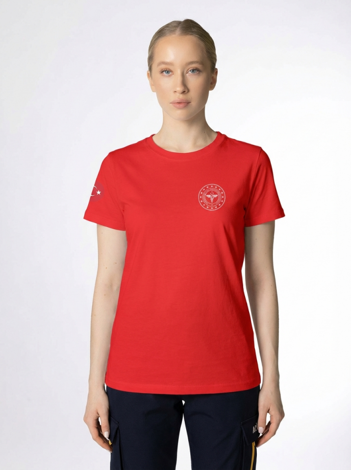 Kırmızı 112 Acil Sağlık Bisiklet Yaka Penye Tişört Unisex XL
