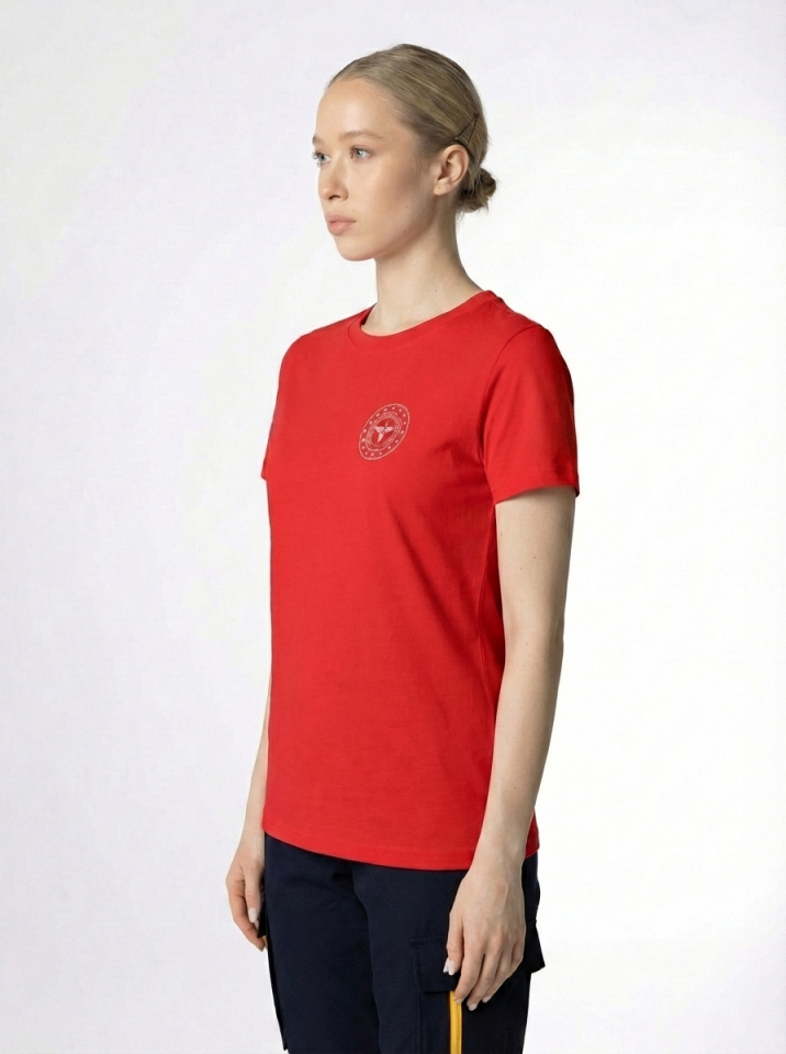 Kırmızı 112 Acil Sağlık Bisiklet Yaka Penye Tişört Unisex S