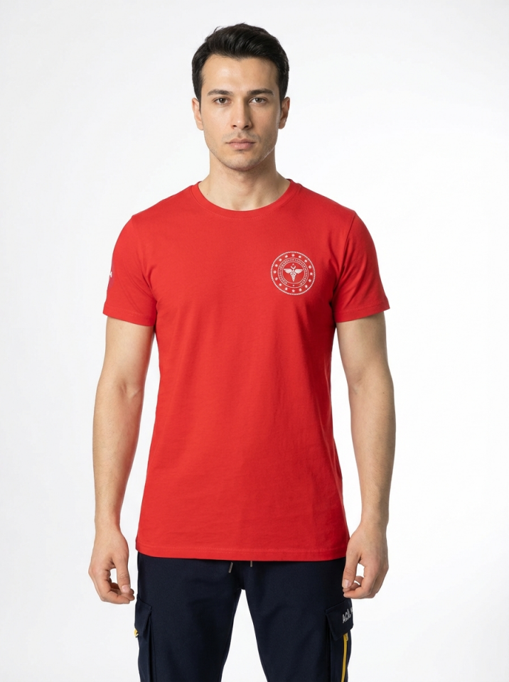 Kırmızı 112 Acil Sağlık Bisiklet Yaka Penye Tişört Unisex