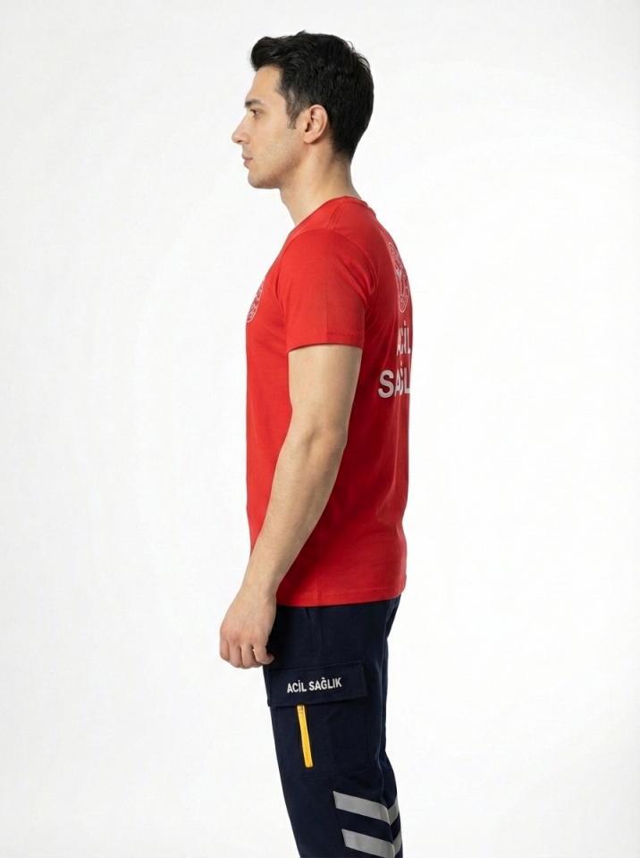 Kırmızı 112 Acil Sağlık Bisiklet Yaka Penye Tişört Unisex XL