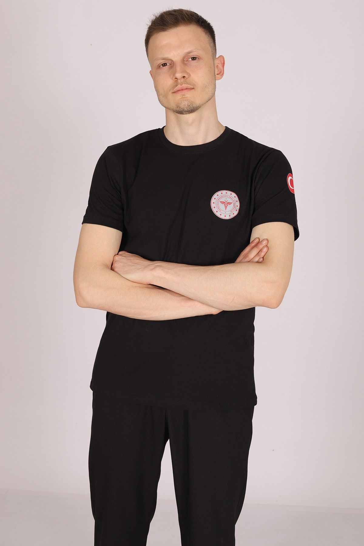 Siyah 112 Acil Sağlık Bisiklet Yaka Tişört Unisex L