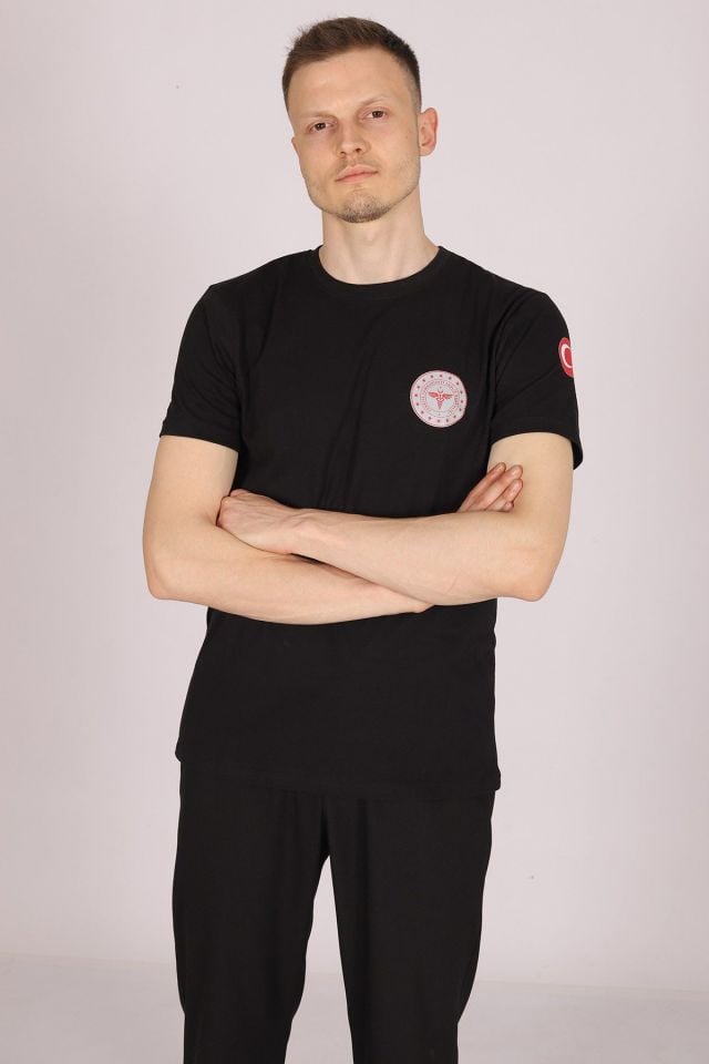 Siyah 112 Acil Sağlık Bisiklet Yaka Tişört Unisex L