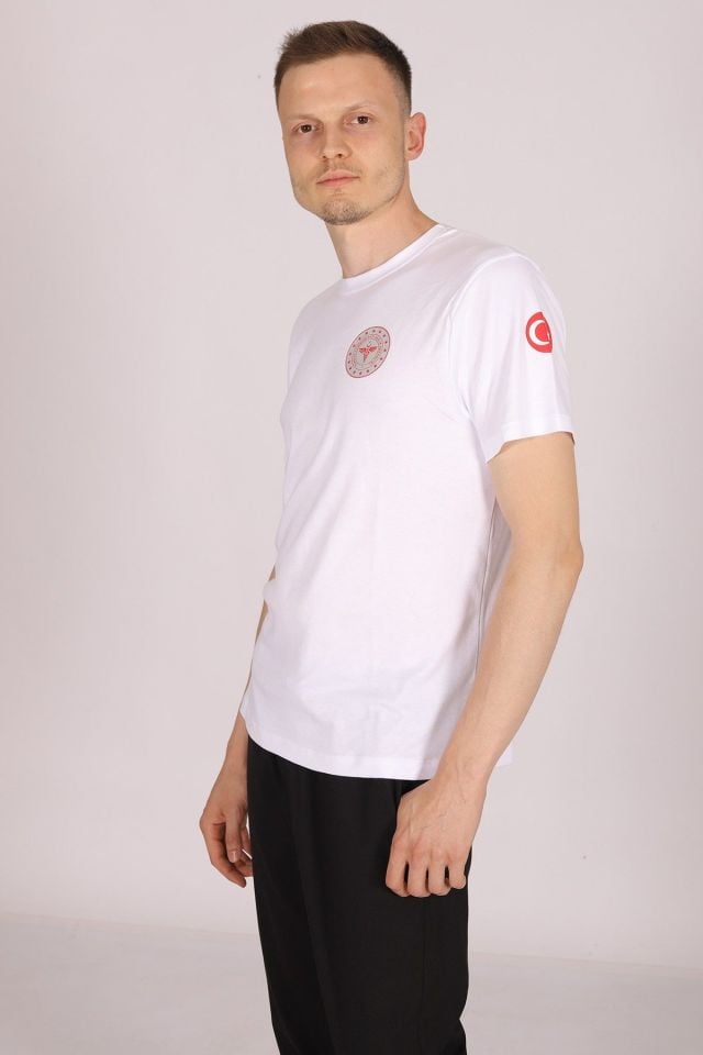 Beyaz 112 Acil Sağlık Bisiklet Yaka Tişört Unisex M