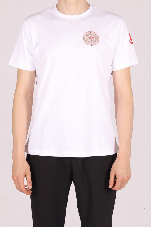 Beyaz 112 Acil Sağlık Bisiklet Yaka Tişört Unisex M