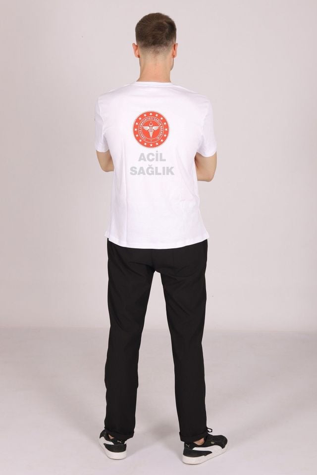 Beyaz 112 Acil Sağlık Bisiklet Yaka Tişört Unisex M