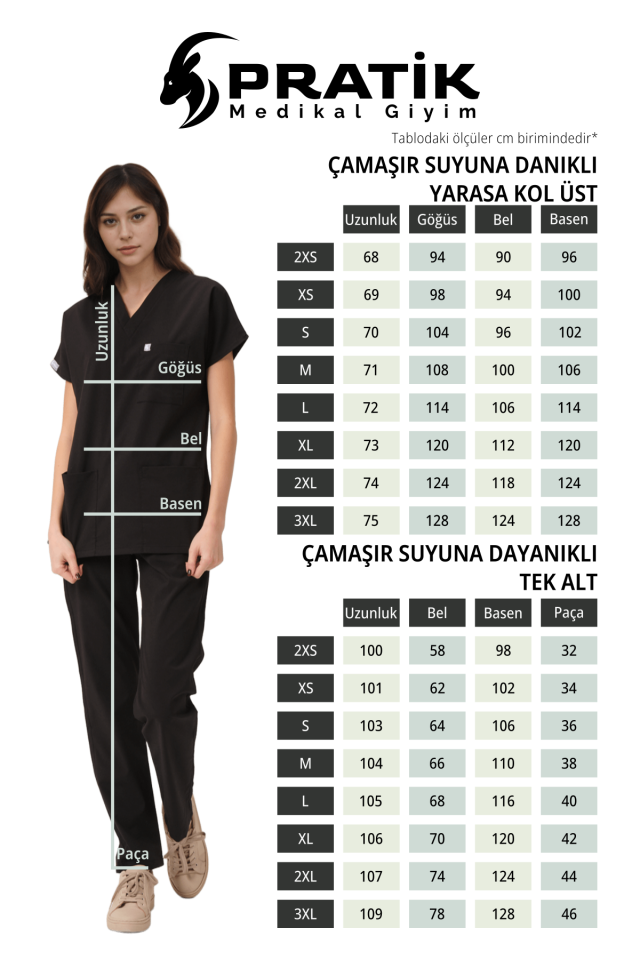 Siyah Çamaşır Suyuna Dayanıklı Scrubs Doktor Hemşire Forması Yarasa Kol Takım Unisex