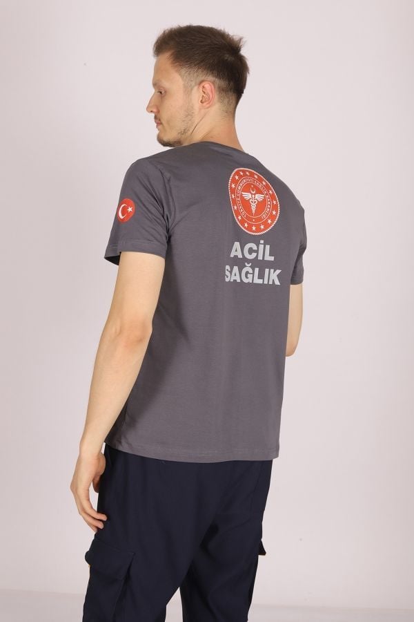 Gri 112 Acil Sağlık Bisiklet Yaka Tişört Unisex M