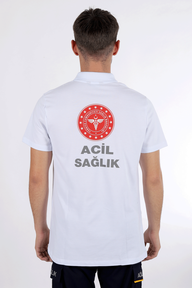 Beyaz 112 Acil Sağlık Polo Yaka Tişört Unisex