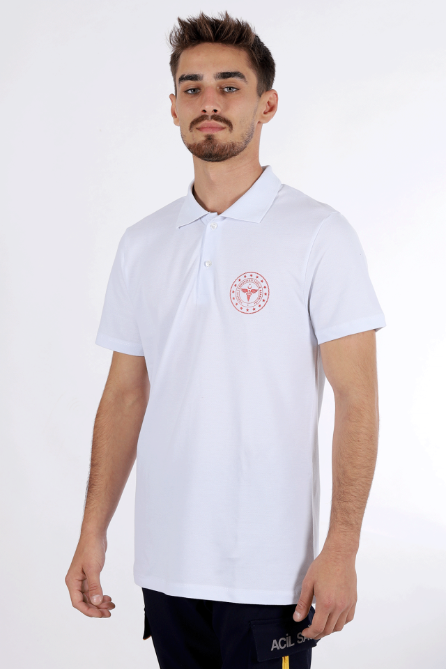 Beyaz 112 Acil Sağlık Polo Yaka Tişört Unisex