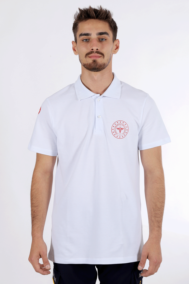 Beyaz 112 Acil Sağlık Polo Yaka Tişört Unisex