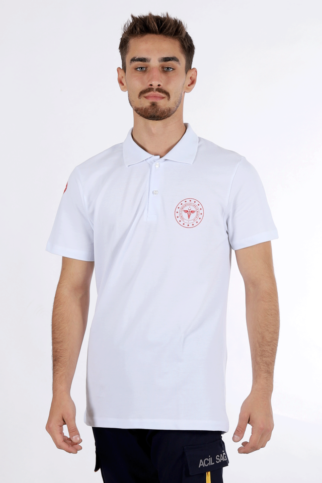 Beyaz 112 Acil Sağlık Polo Yaka Tişört Unisex