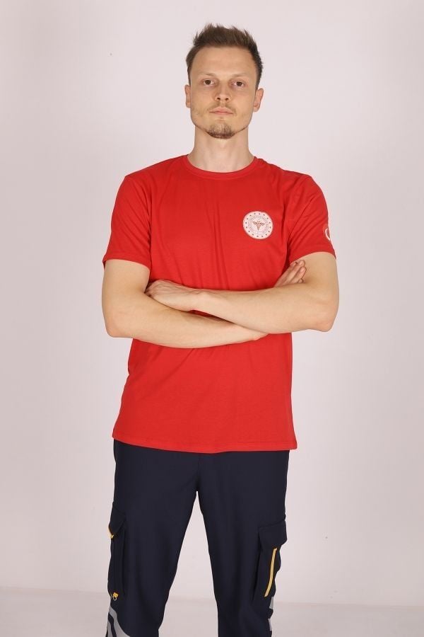 Kırmızı 112 Acil Sağlık Bisiklet Yaka Tişört Unisex S