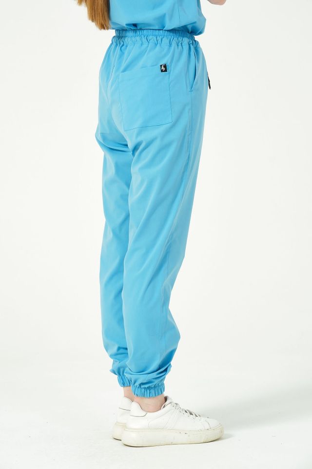 Bebe Mavi Likralı Jogger Paça Doktor Hemşire Forması Tek Alt Unisex 2XS