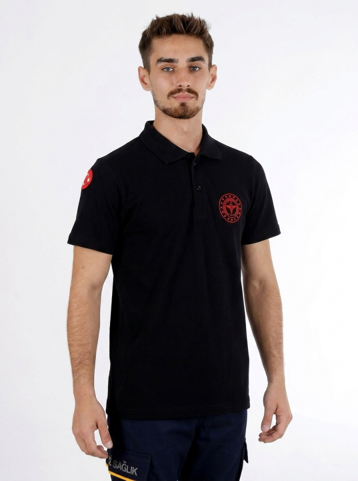 Siyah 112 Acil Sağlık Polo Yaka Tişört Unisex