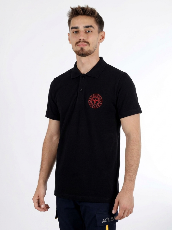 Siyah 112 Acil Sağlık Polo Yaka Tişört Unisex