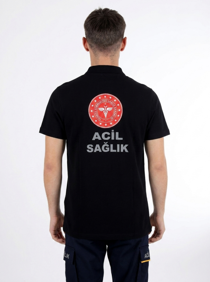 Siyah 112 Acil Sağlık Polo Yaka Tişört Unisex