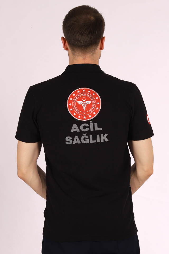 Siyah 112 Acil Sağlık Polo Yaka Tişört Unisex
