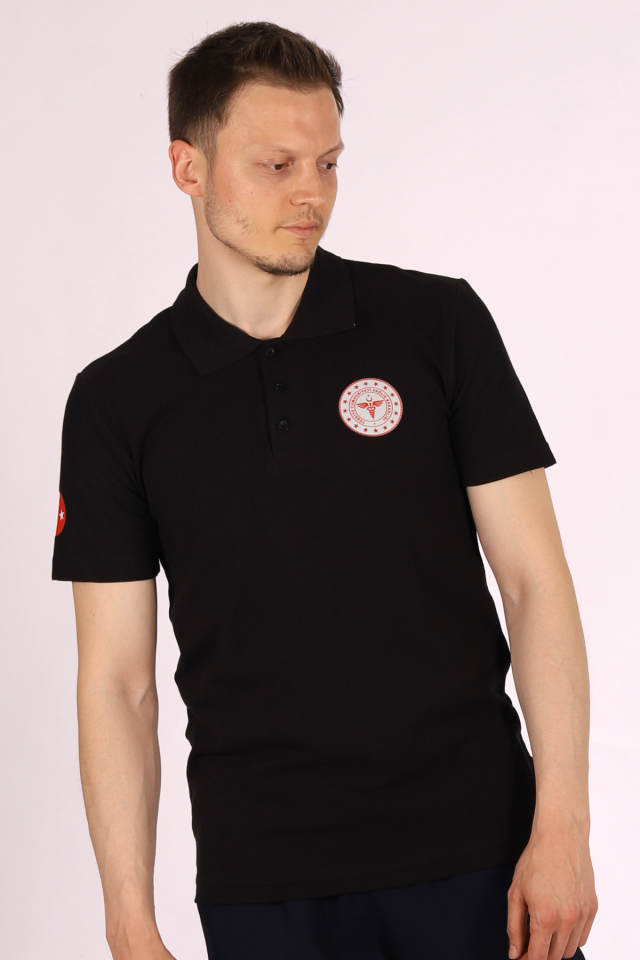 Siyah 112 Acil Sağlık Polo Yaka Tişört Unisex