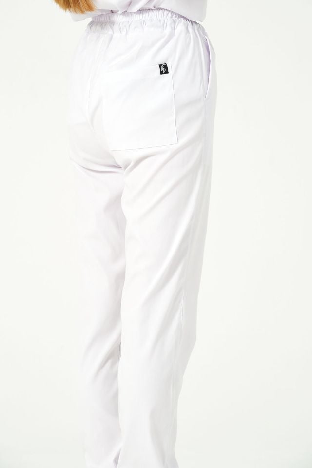 Beyaz Likralı Jogger Paça Doktor Hemşire Forması Tek Alt Unisex