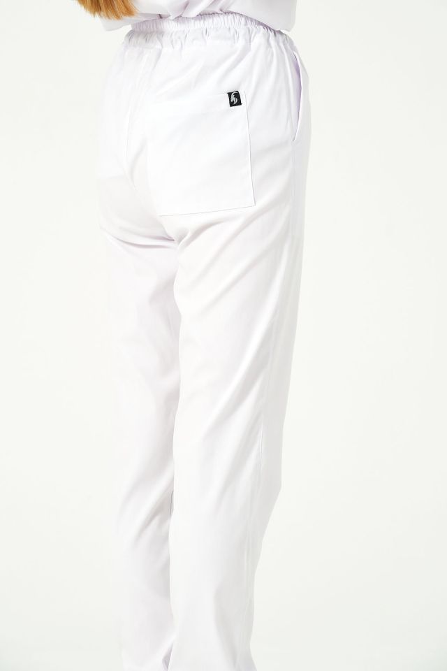 Beyaz Likralı Jogger Paça Doktor Hemşire Forması Tek Alt Unisex