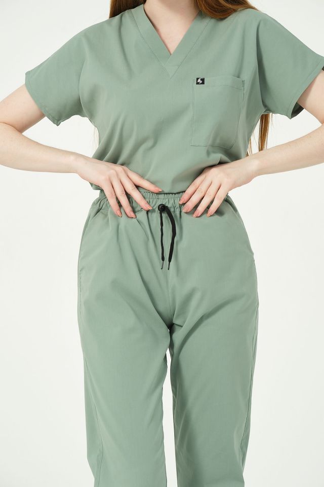 Çağla Yeşili Likralı Jogger Paça Doktor Hemşire Forması Tek Alt Unisex