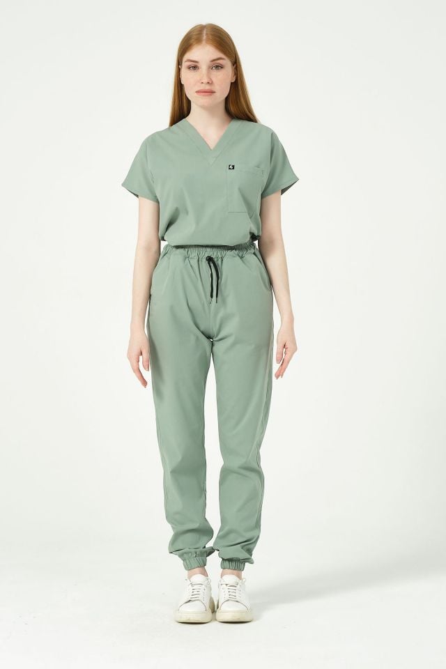 Çağla Yeşili Likralı Jogger Paça Doktor Hemşire Forması Tek Alt Unisex