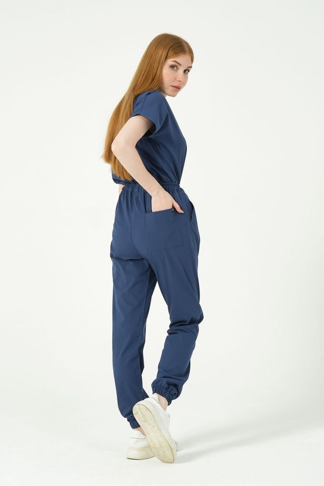 Fırtına Mavi Likralı Jogger Paça Doktor Hemşire Forması Tek Alt Unisex