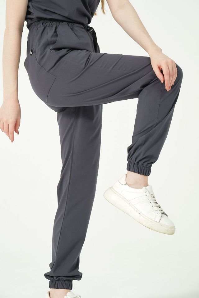 Füme Likralı Jogger Paça Doktor Hemşire Forması Tek Alt Unisex